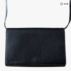 Balenciaga Black Leather Wallet on Strap Crossbody Bag.